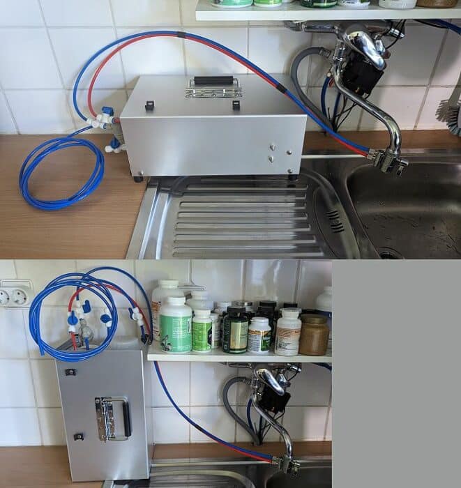 MobiTark-Osmoseanlage mobil am Küchenhahn angeschlossen